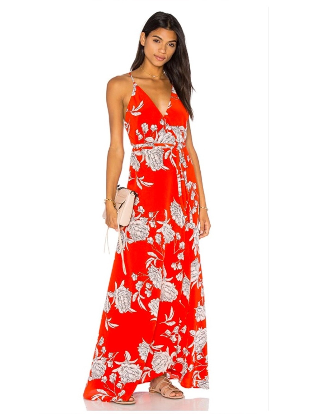Yumi Kim Red Floral Spaghetti-Strap Maxi Dress